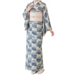 #J885 単衣 洗える着物 紬調 ポリエステル 草花 和装 和服 夏物 着物のサムネイル