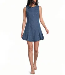トップショップ レディース トップス ワンピース ミニ デニム TOPSHOP Denim Seamed Flippy Mini Dress Mid Blue ブルーのサムネイル