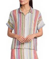 ペンドルトン レディース トップス シャツ Pendleton Woven Multi Stripe Spread Collar Short Sleeve Shirt Ivory Multi Striのサムネイル