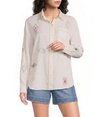 ペンドルトン レディース トップス シャツ 刺繍 Pendleton Woven Embroidered Spread Collar Long Sleeve Shirt Ivory アイボリーのサムネイル