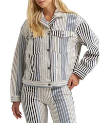 ラングラー レディース アウター コート プリント デニム ジャケット Wrangler Cowgirl Cut Stripe Print Spread Collar Long Sleeve Coorのサムネイル