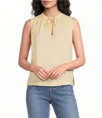 エラン レディース トップス シャツ Vネック ノースリーブ ELAN Woven Tie VNeck Sleeveless Flowy Top Yellow イエローのサムネイル
