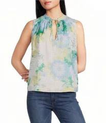 エラン レディース トップス シャツ Vネック フラワー柄 ノースリーブ フラワー ELAN Woven Floral Tie VNeck Sleeveless Flowy Top Mint Crocのサムネイル