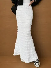 春 夏 マーメイド バックスリット ギャザー ロング丈スカート