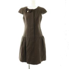 美品 ルネ ニットプリーツワンピース Vネック ノースリーブ フレア 34