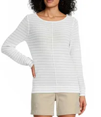 トッミーバハマ レディース アウター ニット・セーター リネン Tommy Bahama Cedar Linen Stripe Bateau Neck Long Sleeve Sweater Topのサムネイル