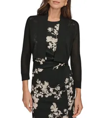 ダナキャラン レディース アウター コート ジャケット Donna Karan Rayon Yarn Open Front 34 Sleeve Jacket Black ブラックのサムネイル