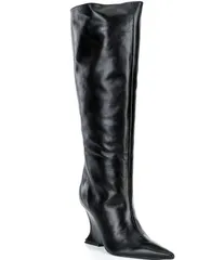 シュッツ レディース シューズ サンダル ブーツ レザー Schutz Siena Leather Knee High Wedge Boots Black ブラック