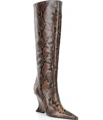 シュッツ レディース シューズ サンダル プリント ブーツ レザー Schutz Siena Snake Print Leather Knee High Wedge Boots Pecan Brown ブラウン