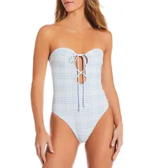 オニール レディース トップス ワンピース ONeill Catamaran Plaid Poolside Texture Off The Shoulder One Piece Swimsuit Azのサムネイル