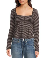 アーバンアウトフィッターズ レディース トップス シャツ BDG Urban Outfitters Brittney Long Sleeve Babydoll Top Brown ブラウンのサムネイル