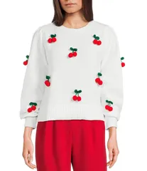 INサンフランシスコ レディース アウター ニット・セーター IN San Francisco 3D Cherry Long Puff Sleeve Sweater Off White オフホワイトのサムネイル