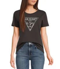 ゲス レディース トップス シャツ ロゴ Guess Krystal Short Sleeve Logo TShirt Bark Brown ブラウンのサムネイル