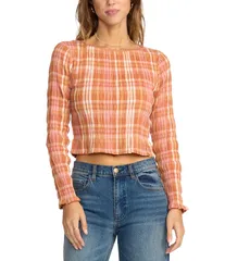 ビラボン レディース トップス シャツ ニット Billabong Check Me Out YarnDyed Plaid Checked Long Sleeve Textured Knit Topのサムネイル