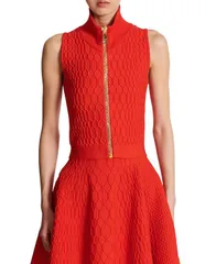 バルマン レディース トップス シャツ ノースリーブ ニット Balmain Sleeveless Crocodile Knitop Red レッドのサムネイル