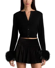 アリスアンドオリビア レディース アウター カーディガン クルーネック ウール セーター Alice and Olivia Dolly Wool Crewneck Cardigan Sweater Bのサムネイル