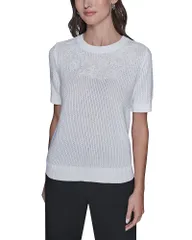 カール ラガーフェルド レディース アウター ニット・セーター フラワー柄 フラワー KARLAGERFELD PARIS Floral Trimmed Sweater Soft White ホワイトのサムネイル