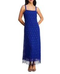 ウエアハウス レディース トップス ワンピース ミディ フリンジ Warehouse Hand Embellished Fringe Hemidi Dress Cobalt コバルトのサムネイル