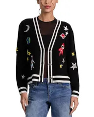 アリスアンドオリビア レディース アウター カーディガン Alice and Olivia Bradley Space Staceface Cardigan BlackMulti ブラックのサムネイル