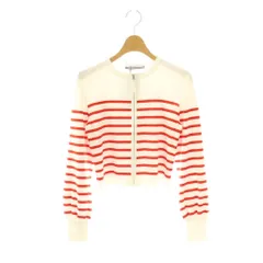 ボーダーズアットバルコニー BORDERS at BALCONY 25AW RAYON KNIT CARDIGAN カーディガン ボーダー ジップアップ 36 ホワイトデー レッド /HK ■OSのサムネイル