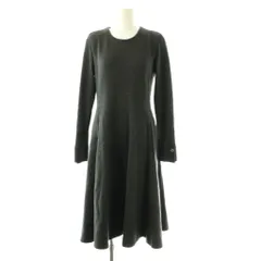 フォクシー ブティック FOXEY BOUTIQUE ニットワンピース フレア ミモレ ロング 長袖 クルーネック 切替 ウール 38 ダークグレー /BBのサムネイル