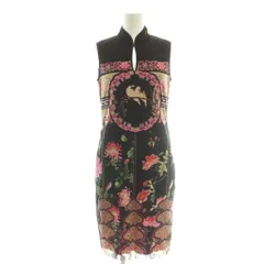 ヴィヴィアンタム VIVIENNE TAM 鳥花柄 パワーネット ワンピース ノースリーブ タイト 1 黒 マルチカラー /CX ■OSのサムネイル