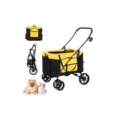 BriSunshine ペットカート 中型犬 分離型 ペットバギー 犬用カート 大型犬 多頭飼い 4輪ベビーカー 折りたたみ 前輪360° 後輪ブレーキ付 散歩／旅行／介護用 軽量 コンパクト 取り外し可能 飛び出し防止 小型犬／猫 通気 組み立て簡単 お 0のサムネイル