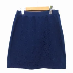 ショコラフィネローブ chocol raffine robe 台形 スカート ミニ 切替 レース 花柄 リブ 綿混 F ネイビー 紺 /HT25