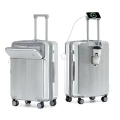 [Yuweijie] スーツケース 拡張型 フロントオープン ストッパー付き キャリーケース 軽量 大容量 機内持ち込み 多機能 Lサイズ 7泊 トップポケットパソコンケース キャリーバッグ USB カップホルダー付き 携帯スタンド 頑丈 TSAロック 3 1のサムネイル