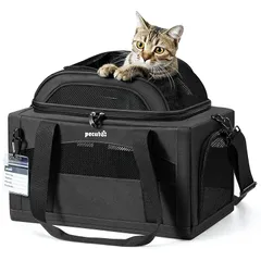 Pecute 猫 キャリー バッグ 上部拡張 折りたたみ ペットキャリー 小型犬用 飛び出し防止 軽量 通気性メッシュ 安定感 収納便利 お出かけ ドライブ 旅行 通院 防災 避難用 ダークグレー 1のサムネイル