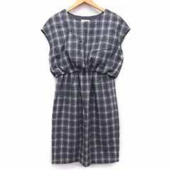 ノーリーズ Nolley's ワンピース フレア ロング 半袖 丸首 ウール 毛 チェック 柄 ギャザー M グレー 灰 /HT12