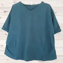 B2187 クロッシー CLOSSHI ブラウス 半袖(L) 緑 無地 綿 Vネック ノーカラーのサムネイル