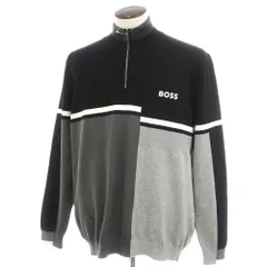 【中古】ボス BOSS コットン ナイロンポリウレタン 切り替えデザイン ハーフジップ プルオーバーニット ブラックxグレー【サイズXXL】【メンズ】のサムネイル