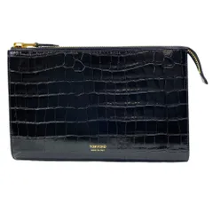 TOM FORD トムフォード セカンドバッグ クラッチバッグ ポーチ リストレット付き H0500 LCL403G クロコダイル型押し レザー ブラック 高級感 洗練 上品 定番 人気 大人 エレガント 実用的 スタイリッシュのサムネイル