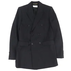 極美品△SAINT LAURENT PARIS サンローランパリ 20AW 632886 ウール100％ ストライプ柄 ロゴボタン ダブルブレストジャケット テーラードジャケット ブラック 34 ハンガー付き 正規品 メンズのサムネイル