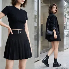 alexander wang【L】スカートパンツ 黒 Y2K 韓国 ウエストロゴのサムネイル