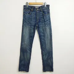 BONDS＆PEACE ボンズアンドピース ストレート デニム パンツ ジーンズ 鬼ヒゲ フェード インディゴブルー 革パッチ アメカジ ロック 古着 E749のサムネイル