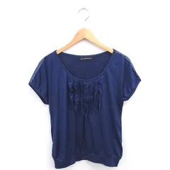 グリーンレーベルリラクシング ユナイテッドアローズ green label relaxing カットソー ブラウス フリル レース 半袖 ネイビー 紺 /TT