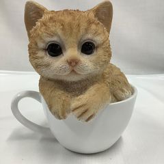 置物 ポリレジン製 猫 ティーカップ ガーデニング 小物入れ QY17 