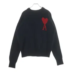 AMI Alexandre Mattiussi (アミアレクサンドルマテュッシ) フロントロゴ クルーネック長袖ニットセーター ブラック/レッド UKS002.018のサムネイル