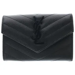 SAINT LAURENT PARIS (サンローランパリ) Vステッチ モノグラム スモール エンベロープウォレット カードケース ブラック エンボスレザー 414404のサムネイル