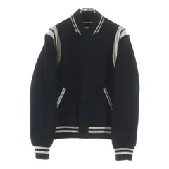 SAINT LAURENT PARIS (サンローランパリ) TEDDY JACKET テディジャケット レザートリムウールスタジアムジャンパー ブルゾン レディース ブラック 376283 Y180Wのサムネイル