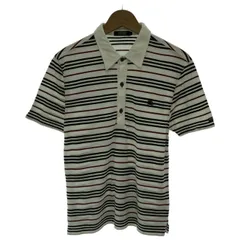 【中古】　BURBERRY BLACK LABEL　ポロシャツ　半袖　シャツ　トップス　ハーフボタン　ボーダー　ワンポイント　ブランドロゴ　刺しゅう　古着　/1156