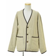 la favola リネンレザー ノーカラー パイピングブルゾン カーディガン la favola リネンレザー ノーカラー パイピングブルゾン カーディガン