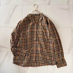 6-198 DAKS チェックブラウス　丸襟　シャツ　トップス　茶色　ブラウン　ダックス　毛　ウール　9号　Mサイズ　長袖のサムネイル