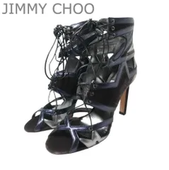 新品同様 JIMMY CHOO ジミーチュウ DENNEY100 サンダル パンプス レースアップ オープントゥ ベルベット パテントレザー サイズ36 約23cm ブラック レディース
