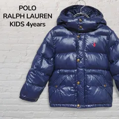 【美品】　ポロラルフローレン　POLO RALPH LAUREN　ダウンジャケット　キッズ　4T　4歳　110　キッズアウター　ネイビー　フード付き　ポロポニー　ダックダウン　無地　シンプル　定番　韓国　古着