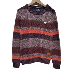 【中古】　SCOTCH&SODA　セーター　長袖　ニット　トップス　クルーネック　ローゲージ　縄編み　マルチカラー　バッチ付き　アメカジ　古着　/1582のサムネイル