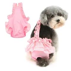 新品 RANPHY 犬 オムツカバー マナーウェア 女の子 子犬 猫 おむつ サスペンダーで 可愛格子縞 フリル 雌犬/小型犬/超小型犬/老犬用 犬の オムツ 発情期/介護用 おむつカバー 生理パンツ サニタリーパンツ 犬服 感染を防ぐ 発情期用 洗濯可能ベのサムネイル