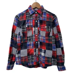 【中古】　MIKI HOUSE　ネルシャツ　長袖　フランネル　トップス　チェック　レギュラーカラー　パッチワーク風　胸ポケット　古着　/1904のサムネイル